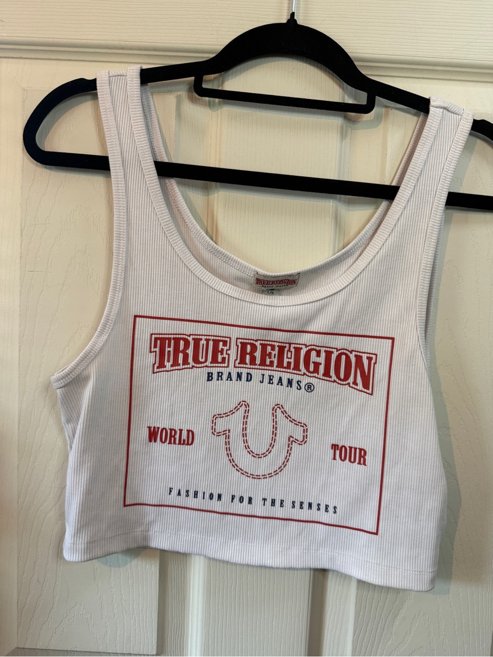 True Religion White Crop Tank Top World Tour Woman’s Size Large